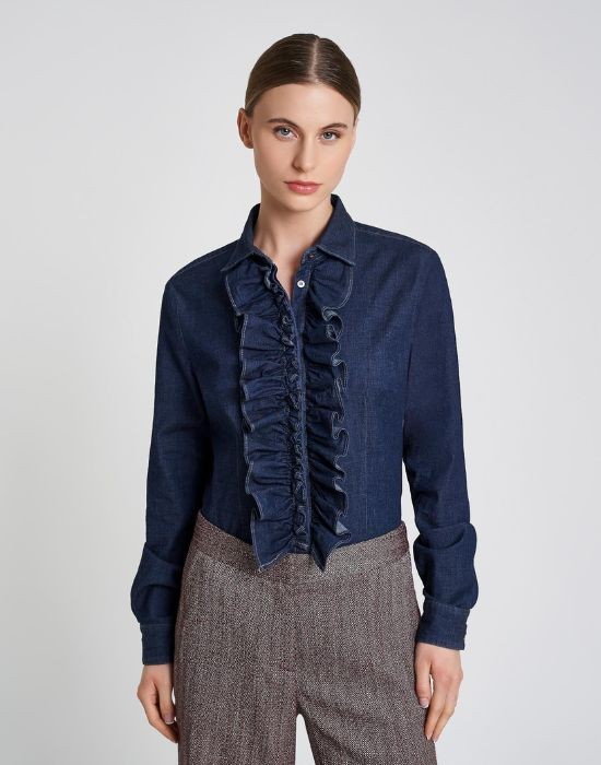 Picture of Denim stretch shirt with ruffles