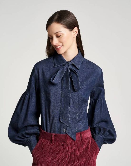 Picture of Denim bow tie shirt