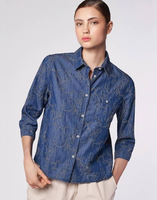 Εικόνα της Κεντημένο denim πουκάμισο