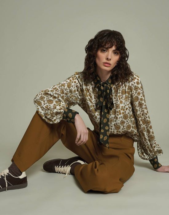 Picture of Floral print silk satin shirt